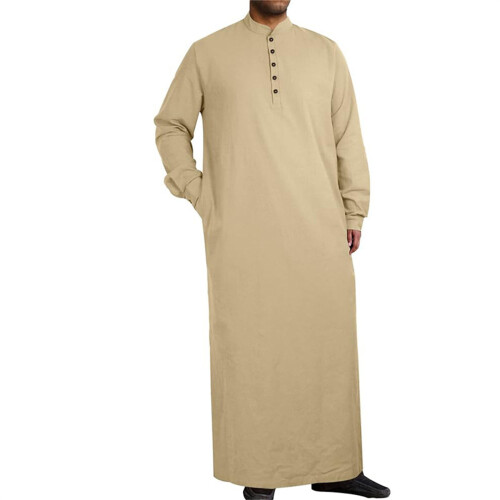 Stylish Arab Thobe With Functional Pockets Comfortable-khaki XL
