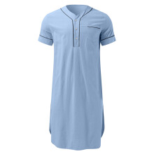 Breathable Polyester Islamic Nightgown For-light blue S