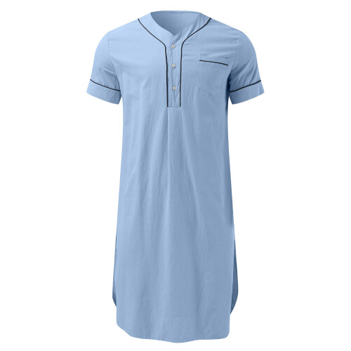 Breathable Polyester Islamic Nightgown For-light blue S