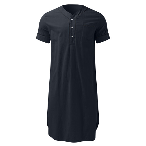 Traditional Islamic Sleep Robe Short Style Soft-navy blue M