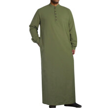 Traditional Cotton Linen Middle Eastern Thobe-Ar1my green XXXL