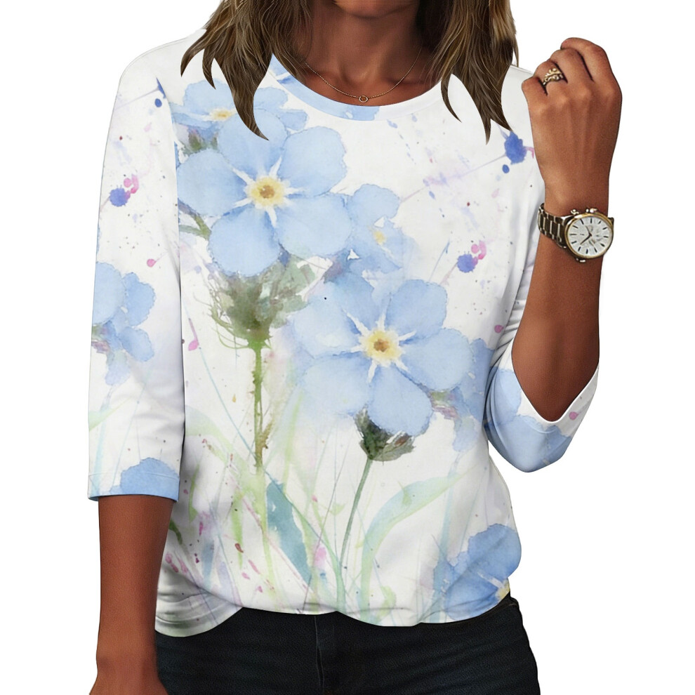 Women's flowers Print Shirt Casual Three-quarter-Multi L