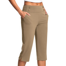 Pants for Women Stretch Cropped Casual Capris Work-Khaki XL
