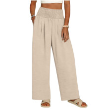 Women Flowy Wide Leg  Pants High Waist  Trousers-Apricot XXL