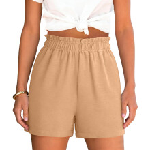 Shorts for Women  Casual Elastic High  Shorts  Bottoms-Beige XXL