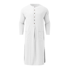 Modest Long Sleeve Arabian Robe with Pockets For Men-White S
