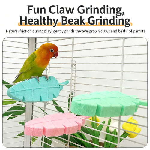 Pet Bird Chewing Perch Set 2PCS-Grass Green leaves shape 2