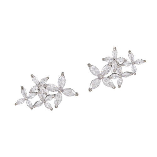 Clip d'oreille en Zircons, accessoire en forme de fleur-Argent