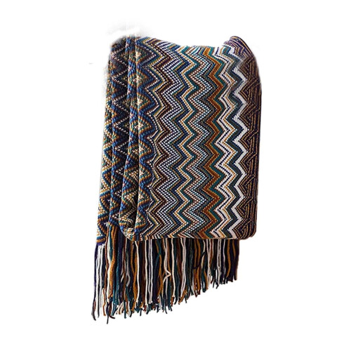 Boho Aztec Throw Blanket 50x60 in Blue White 1