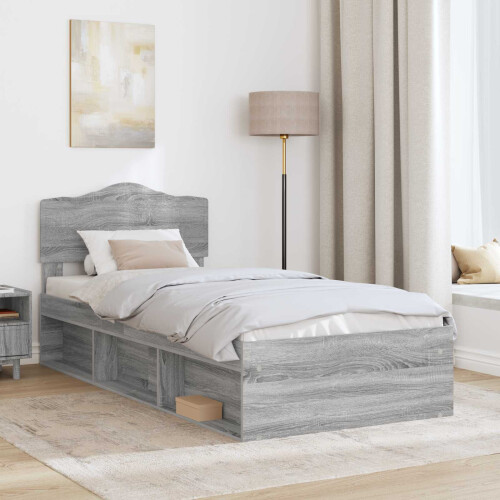 vidaXL Bed Frame Grey Sonoma 90 x 190 cm Solid Pine Wood 2