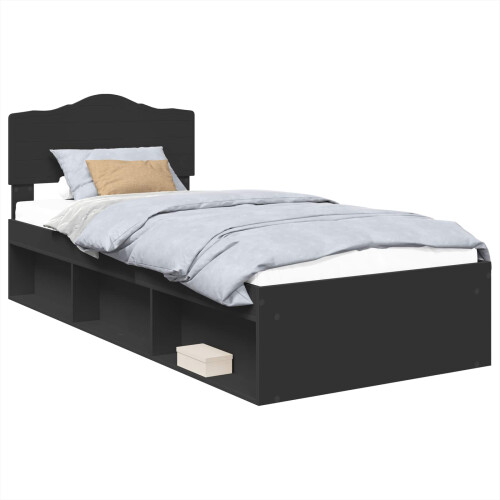 vidaXL Bed Frame with Headboard Black 75 x 190 cm Solid Pine Wood 1