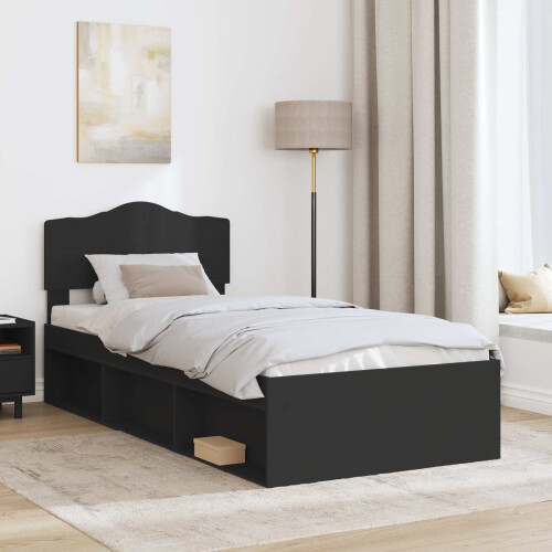 vidaXL Bed Frame with Headboard Black 75 x 190 cm Solid Pine Wood 2