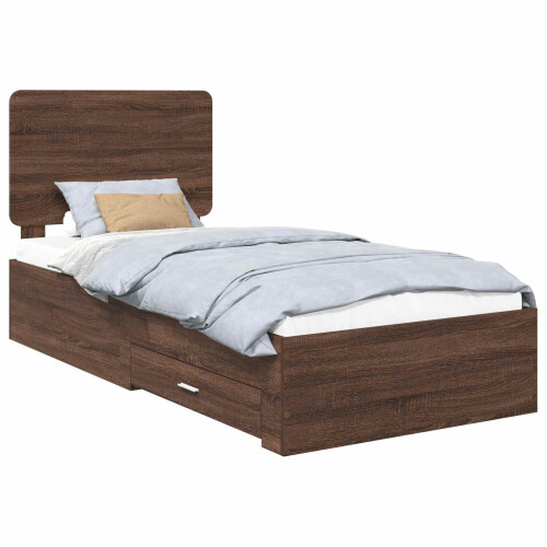 vidaXL Bed Frame with Headboard Brown Oak 75 x 190 cm Engineered Wood 1