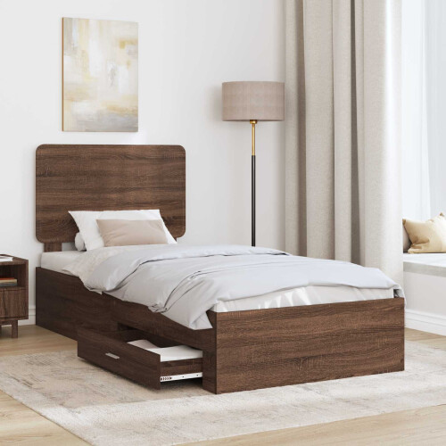 vidaXL Bed Frame with Headboard Brown Oak 75 x 190 cm Engineered Wood 2