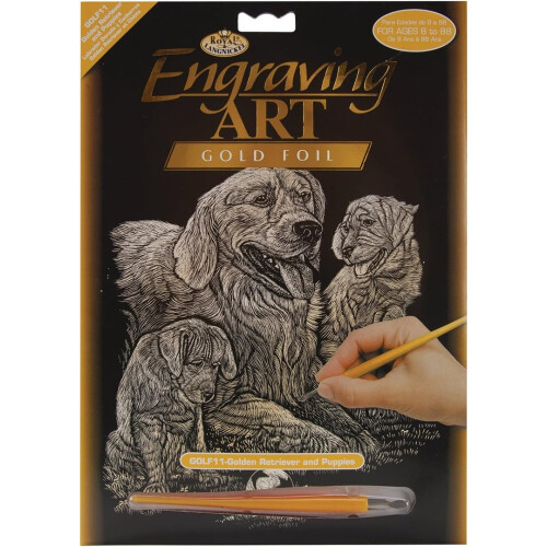 Engraving Art Gold - Retriever & Puppies