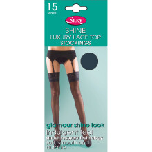 (Medium (5ft-5ft8”), Navy) Silky Womens/Ladies Shine Lace Stockings (1 Pair)