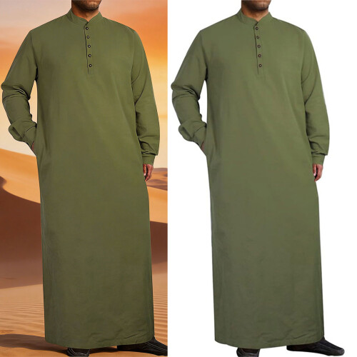 Lightweight And Durable Islamic Thobe Designed-Ar1my green L 2