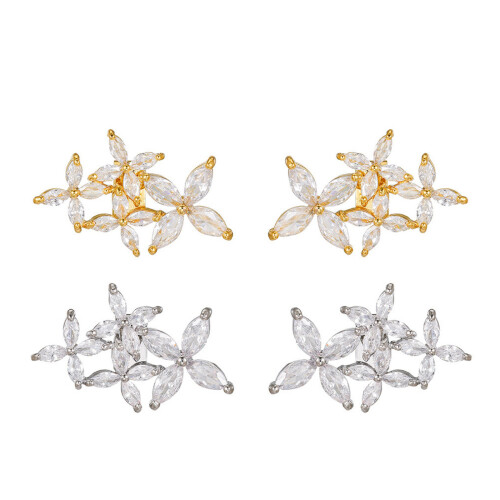 Clip d'oreille en Zircons, accessoire en forme de fleur-Argent 1