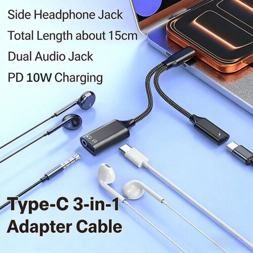 Compactly USB C To 3.5mm Headphone And Chargers Adapter-Grey 2