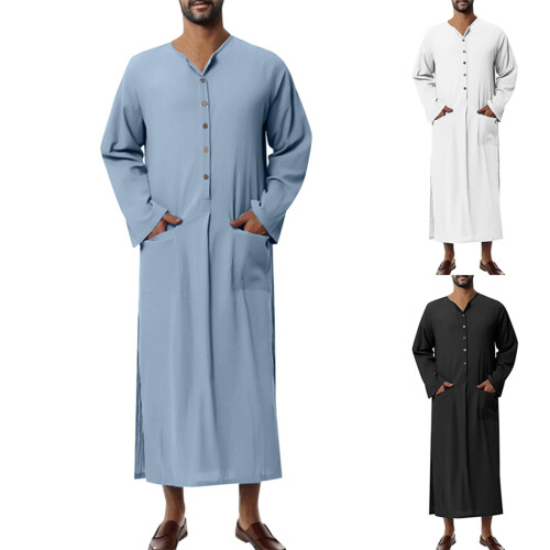 Stylish Middle Eastern Thobe with Pockets For Men-White L 1