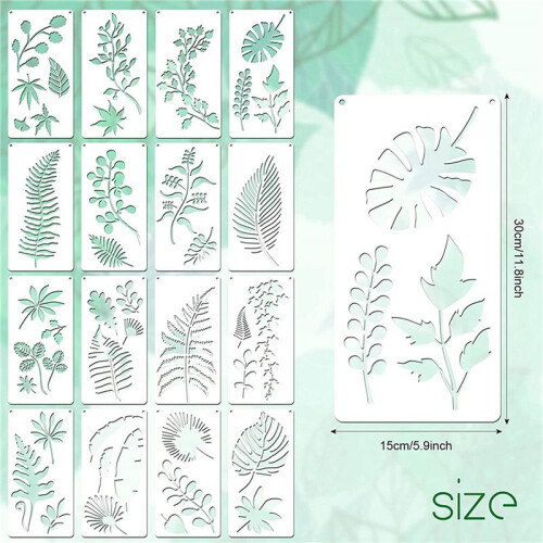48 Pieces Leaves Stencil Reusable Sheet Painting Stencil Sheet Wall Stencil Leaf Pattern Template Tropical Leaf Reusable 2