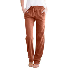 Women's casual cotton and linen pants with a-Burgundy XXL