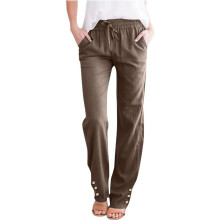 Women's casual cotton and linen pants with a stylish-Brown S