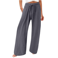 Women's cotton and linen leggings, high-waisted,-Dark Grey XL