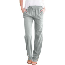 Women's casual cotton and linen pants with a-bean green L