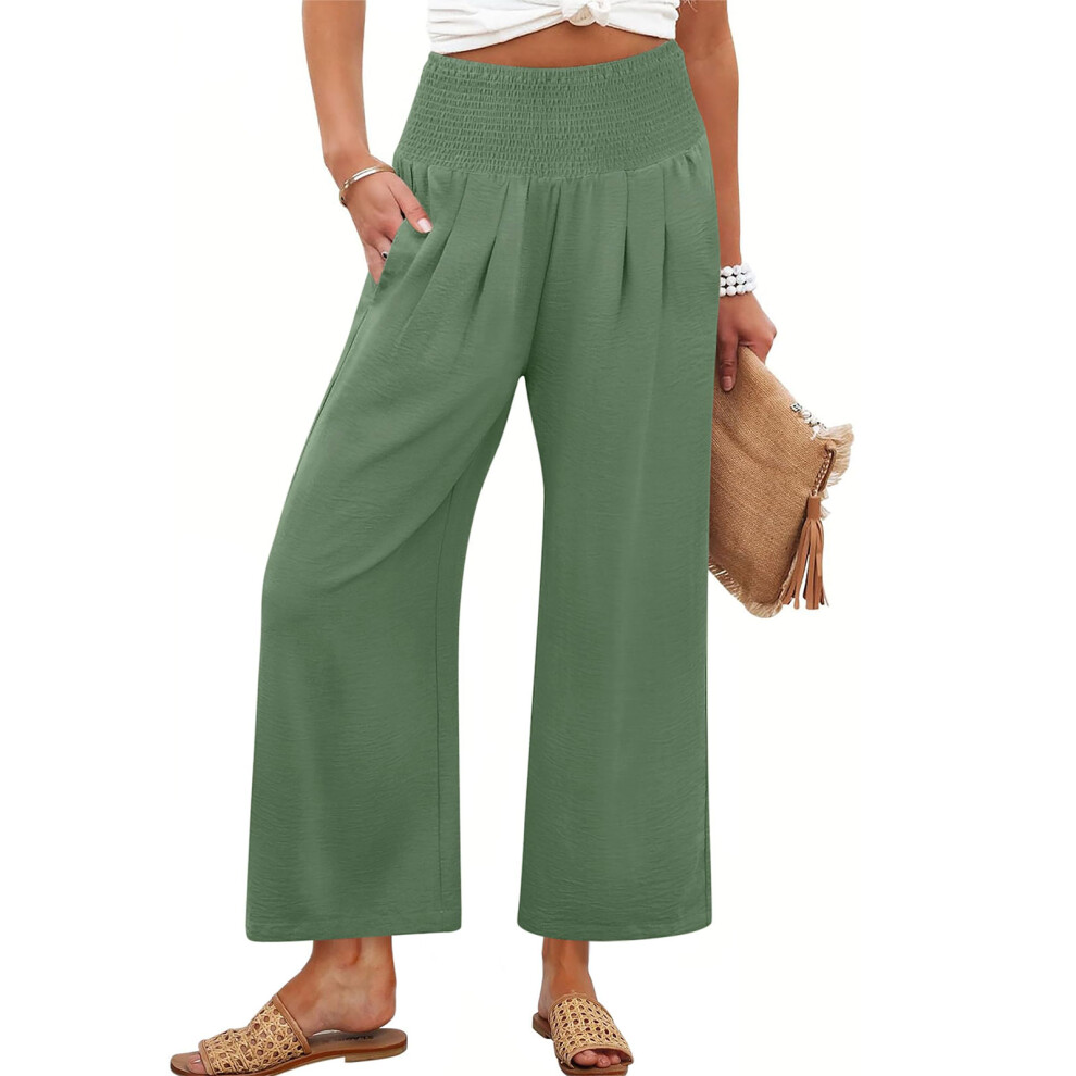 Women's cotton and linen casual straight wide-leg-Green XL