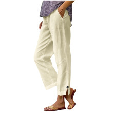 Women's Cropped Bottoms High Waist Stretch Straight-Apricot L