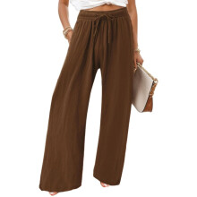Women's cotton and linen leggings, high-waisted,-Coffee S
