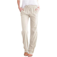 Women's casual cotton and linen pants with a stylish-Apricot XL