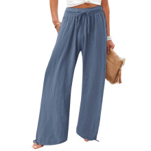 Women's cotton and linen leggings, high-waisted, casual,-灰蓝色 M