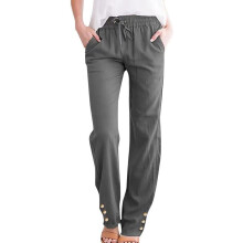 Women's casual cotton and linen pants with a-Dark Grey L