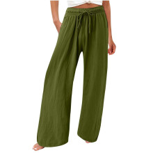 Women's cotton and linen leggings,-Army Green XXXL