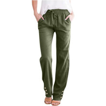 Women's casual cotton and linen pants with a-Army Green S