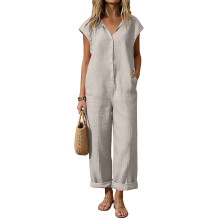 Jumpsuits for Women Sleeveless V Neck Button Wide Leg-Ivory XL