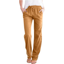 Women's casual cotton and linen pants with a-Orange XXXL