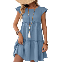 Dresses for Women Sleeve Flowy Casual Smocked-Gray blue M