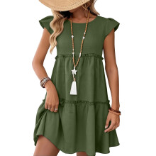 Dresses for Women Sleeve Flowy Casual Smocked-Army Green XL
