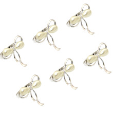 Set Of 6 Elegant Pearls Bowknot Napkin Rings Ideal For-silver