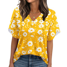 Women's Summer Non-Position Printed Petal Sleeve-Yellow S