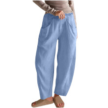 Linen Pants for Women Cotton Baggy Casual Pants-Sky Blue XXL