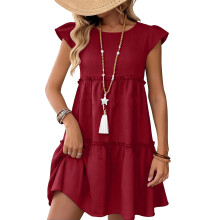 Dresses for Women Sleeve Flowy Casual Smocked Tiered-Burgundy M