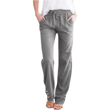 Women's casual cotton and linen pants with a-Light Gray XXXL
