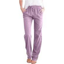 Women's casual cotton and linen pants with a stylish-Purple M