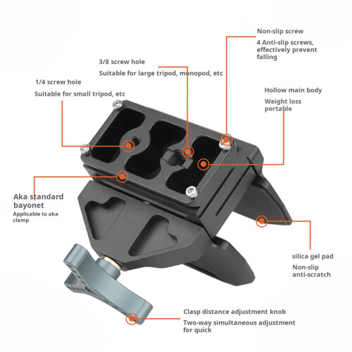 Pince de montage de caméra en aluminium, compatible avec 1