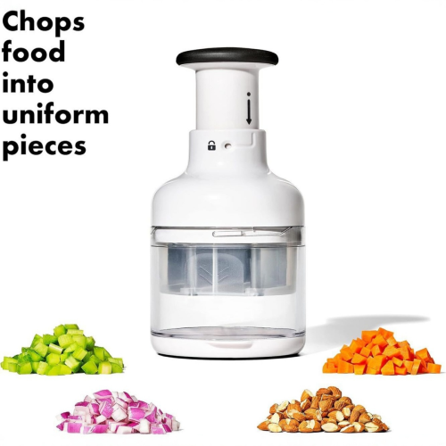 Semi-automatic Food Chopper, Manual Vegetable Cutter, Multi-function Onion & Garlic Dicer, Hand Press Garlic Crusher 1