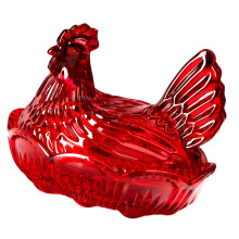 Henne auf Nest Glas-Bonbonglas mit Deckel, Kristallglas,-Rot